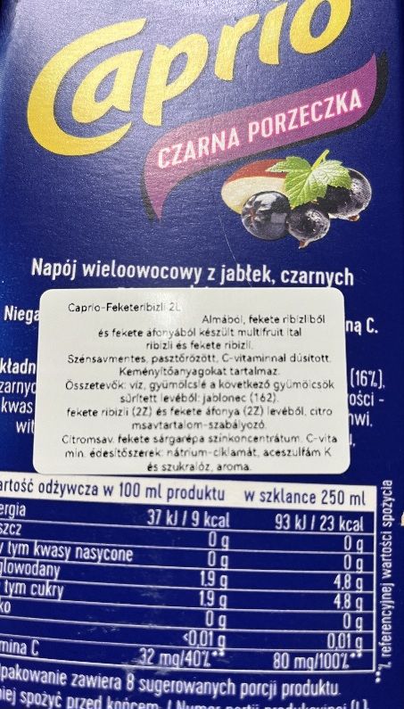 Feketeribizli 100% (2l) gyümölcslé, Caprio