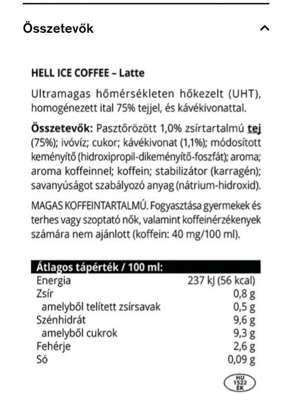 Hell Ice coffee, Latte (250ml)